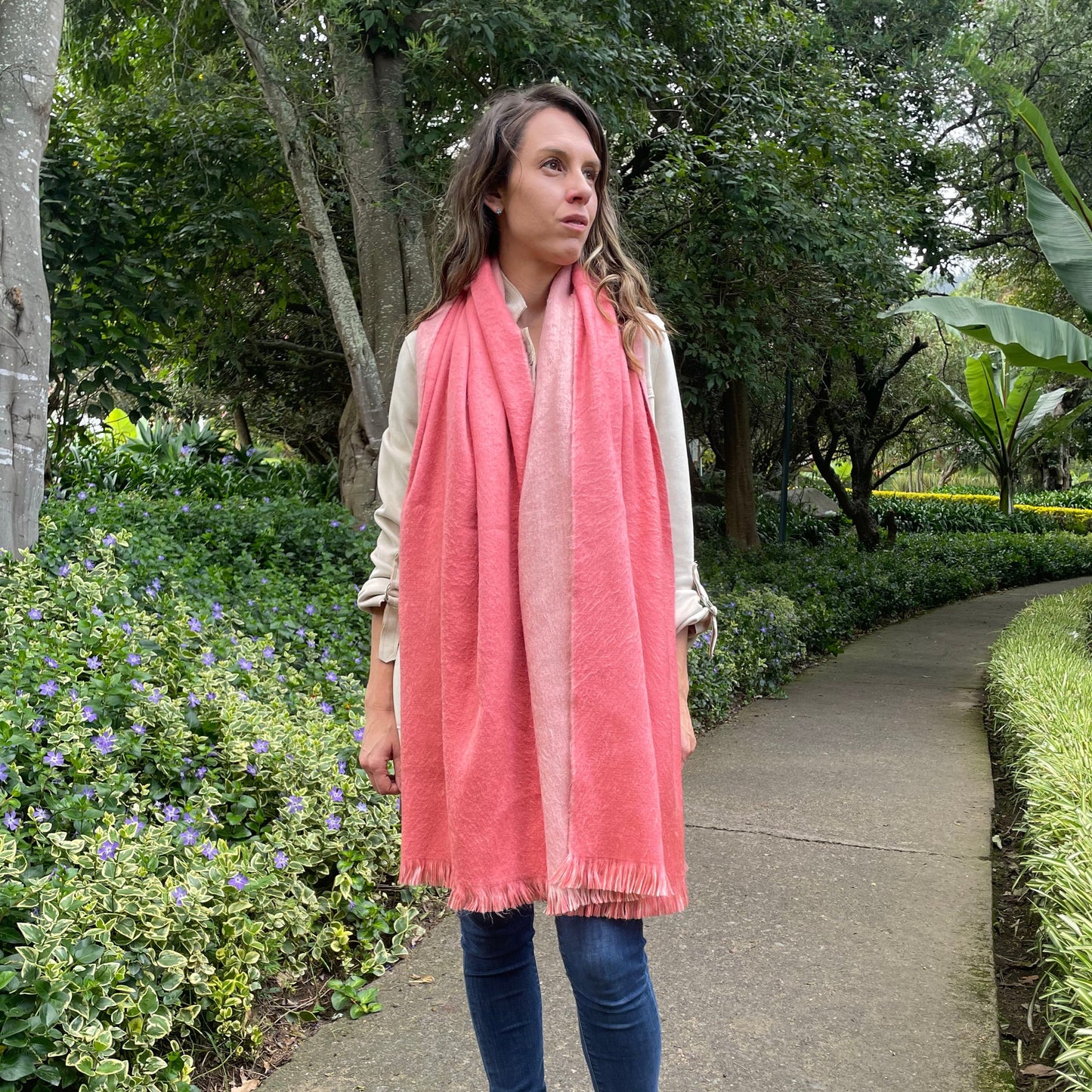 pretty pink alpaca shawl