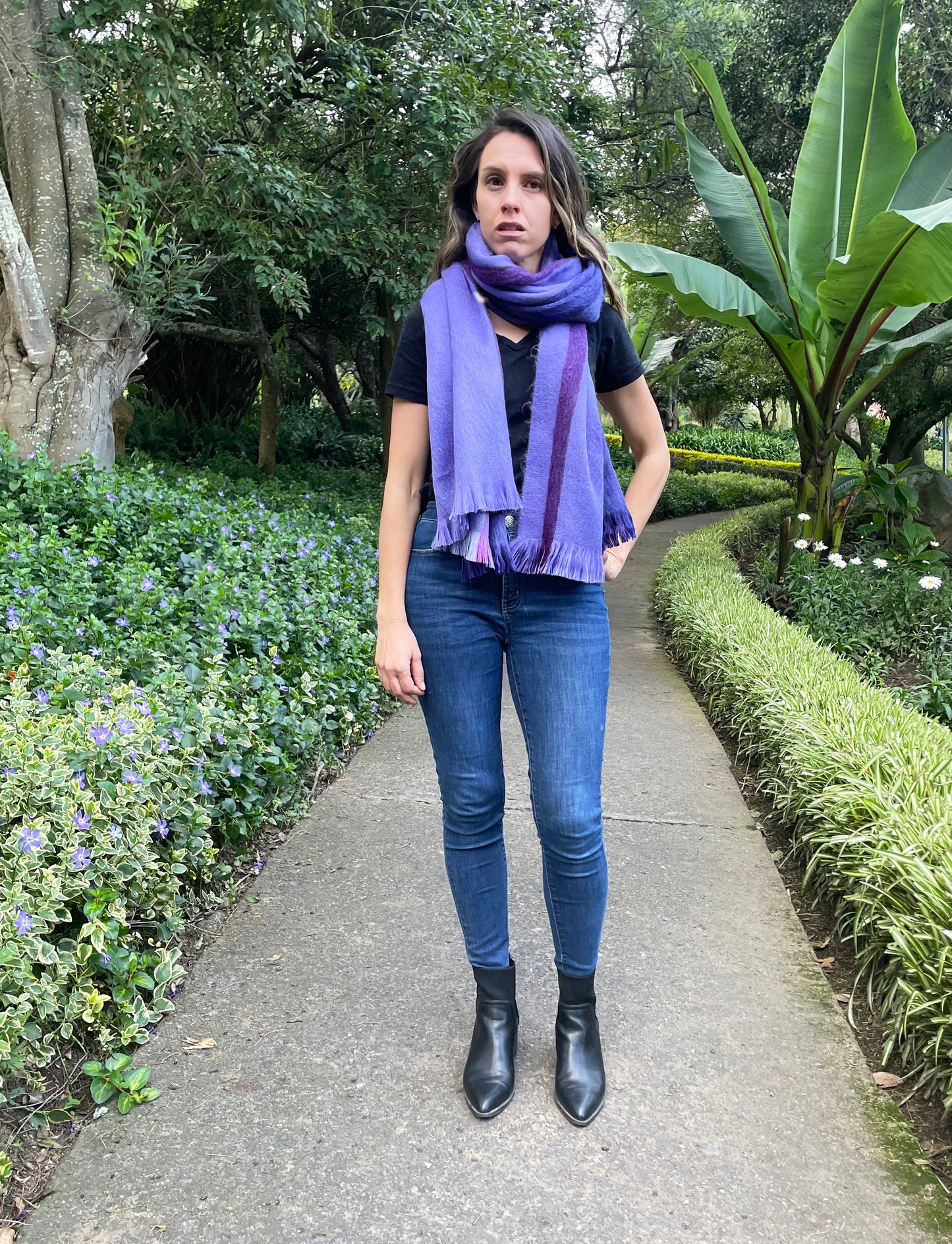 Pretty Boho Purple Reversible Artisan Alpaca Shawl