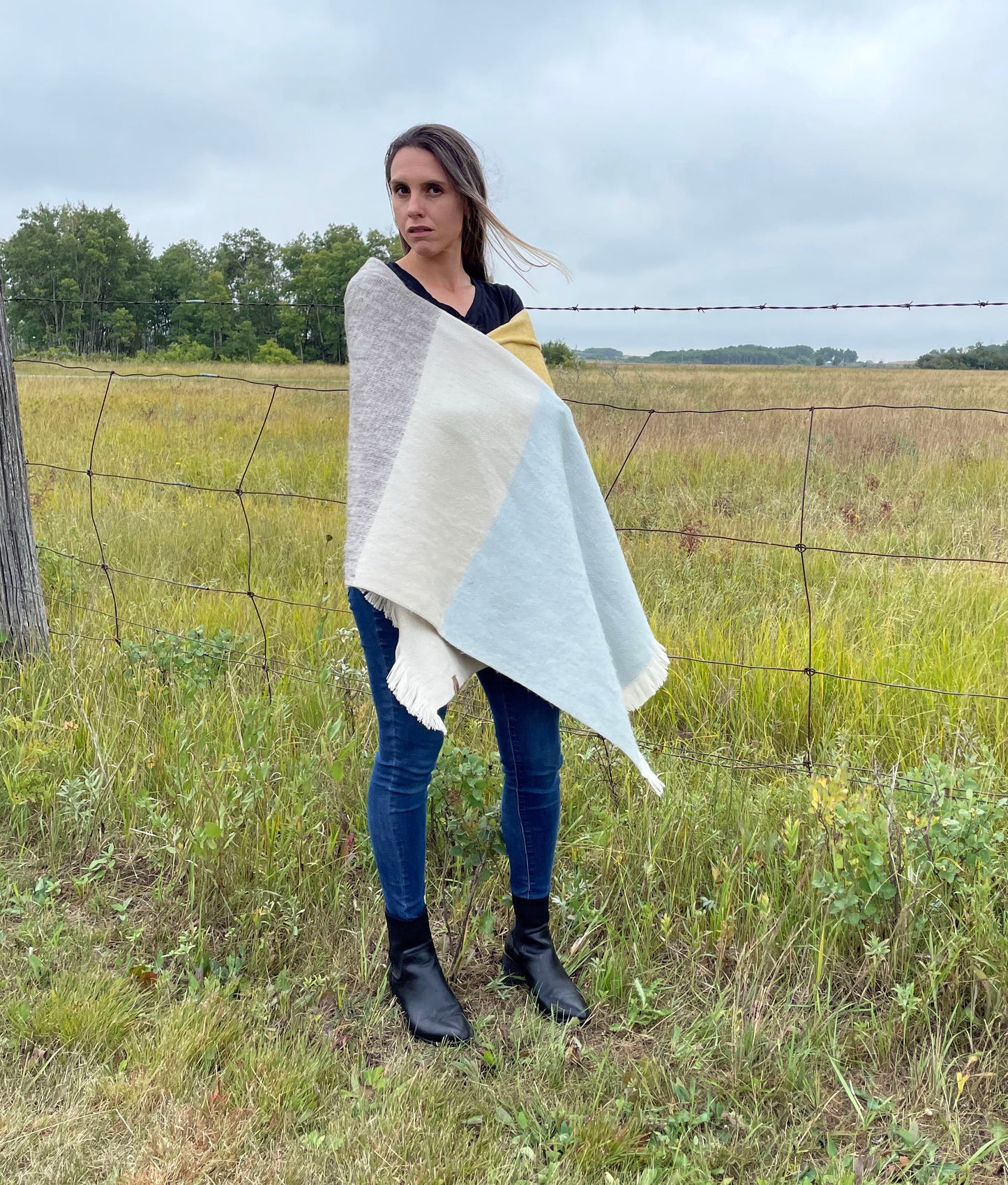 Pretty Striped Artisan Alpaca Fiber Shawl