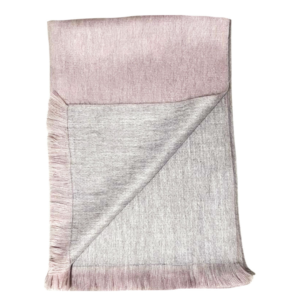 Luxurious Soft Cozy Pink And Grey Reversible Alpaca Fiber Shawl