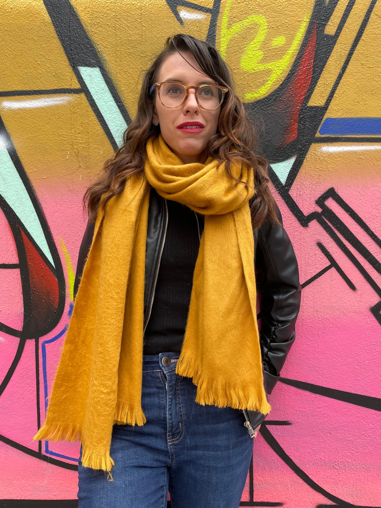 Cozy Luxury Mustard Yellow Alpaca Fiber Shawl Elegant Alpaca Fashion