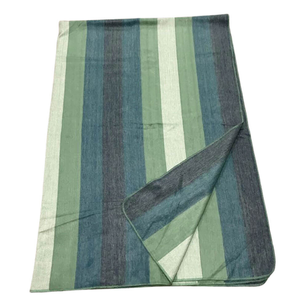 Elegant Cozy Green Blue Striped Alpaca Wool Blanket