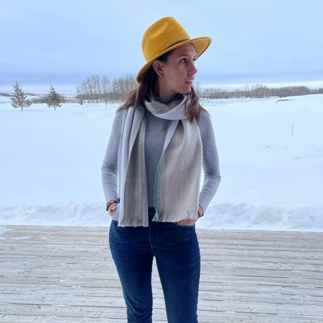 white beige reversible alpaca scarf