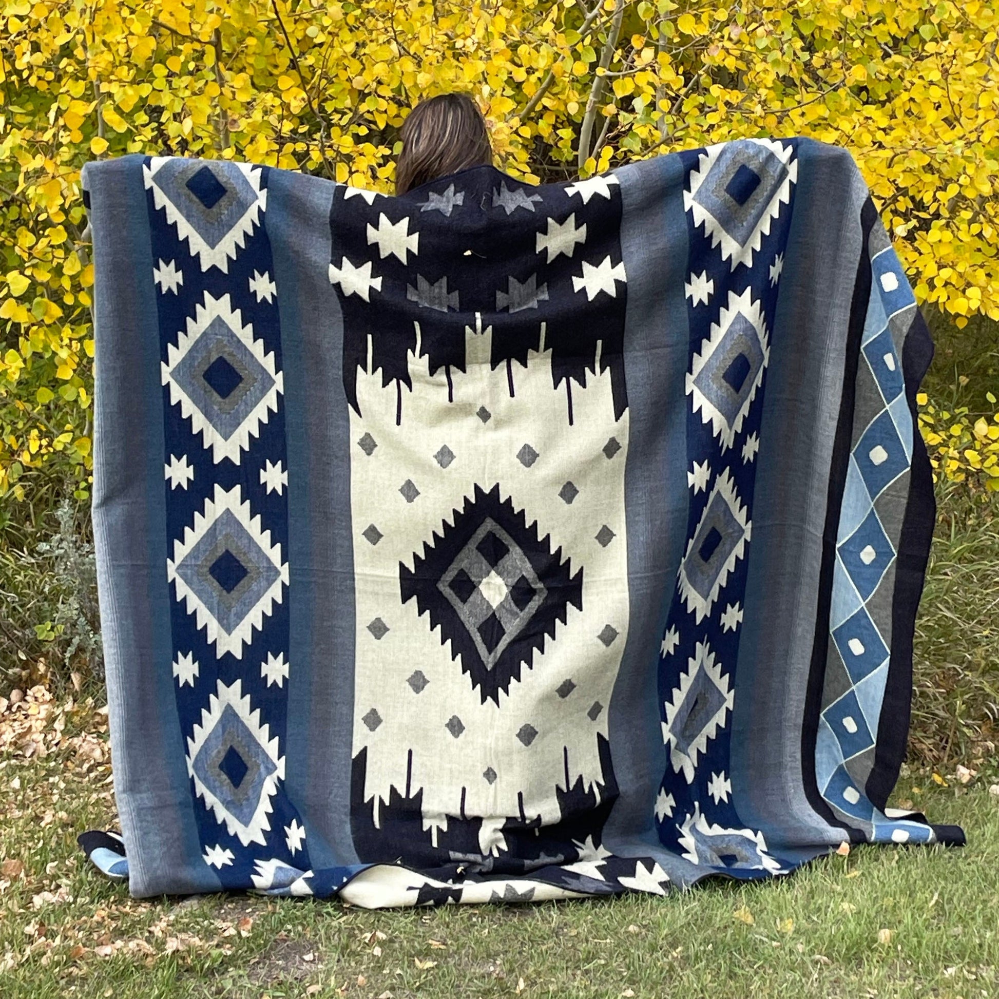 Cozy Bohemian Reversible Tribal Alpaca Wool Blanket
