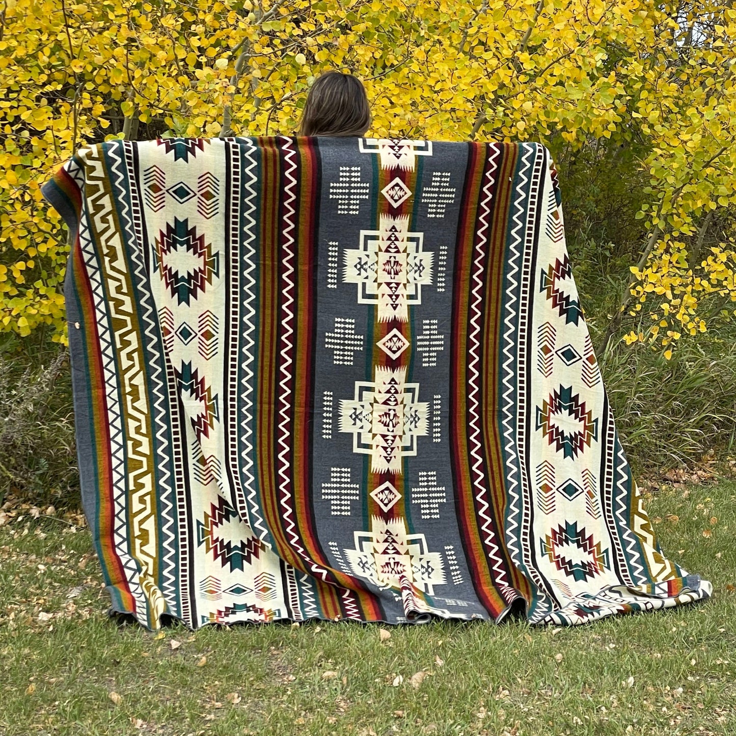 Warm Southwestern Reversible Ethnic Alpaca Wool Blanket Cozy Bedding