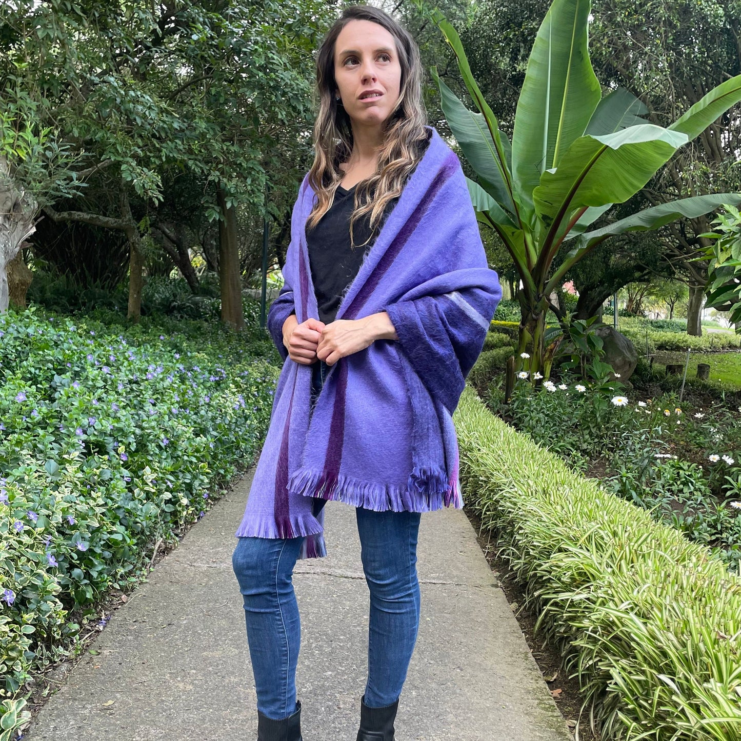 reversible purple alpaca shawl
