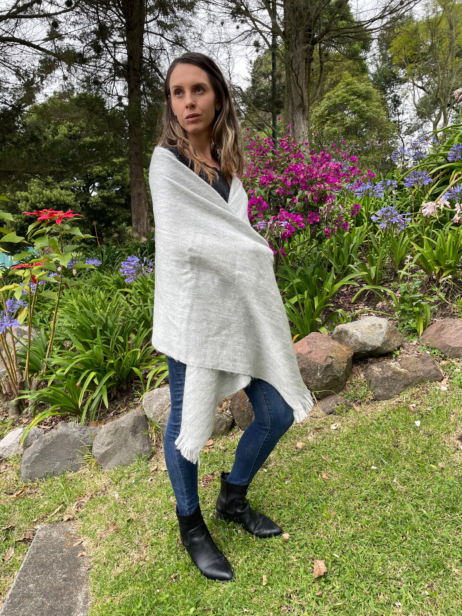 grey alpaca fiber shawl