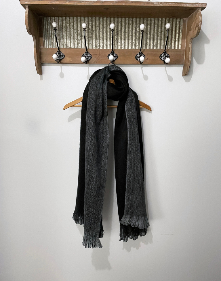 Elegant Classic Reversible Black And Grey Alpaca Wool Shawl