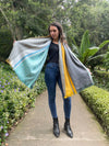 reversible blue yellow alpaca shawl