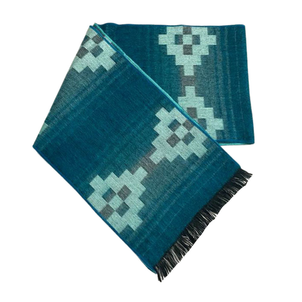 reversible tribal turquoise alpaca scarf