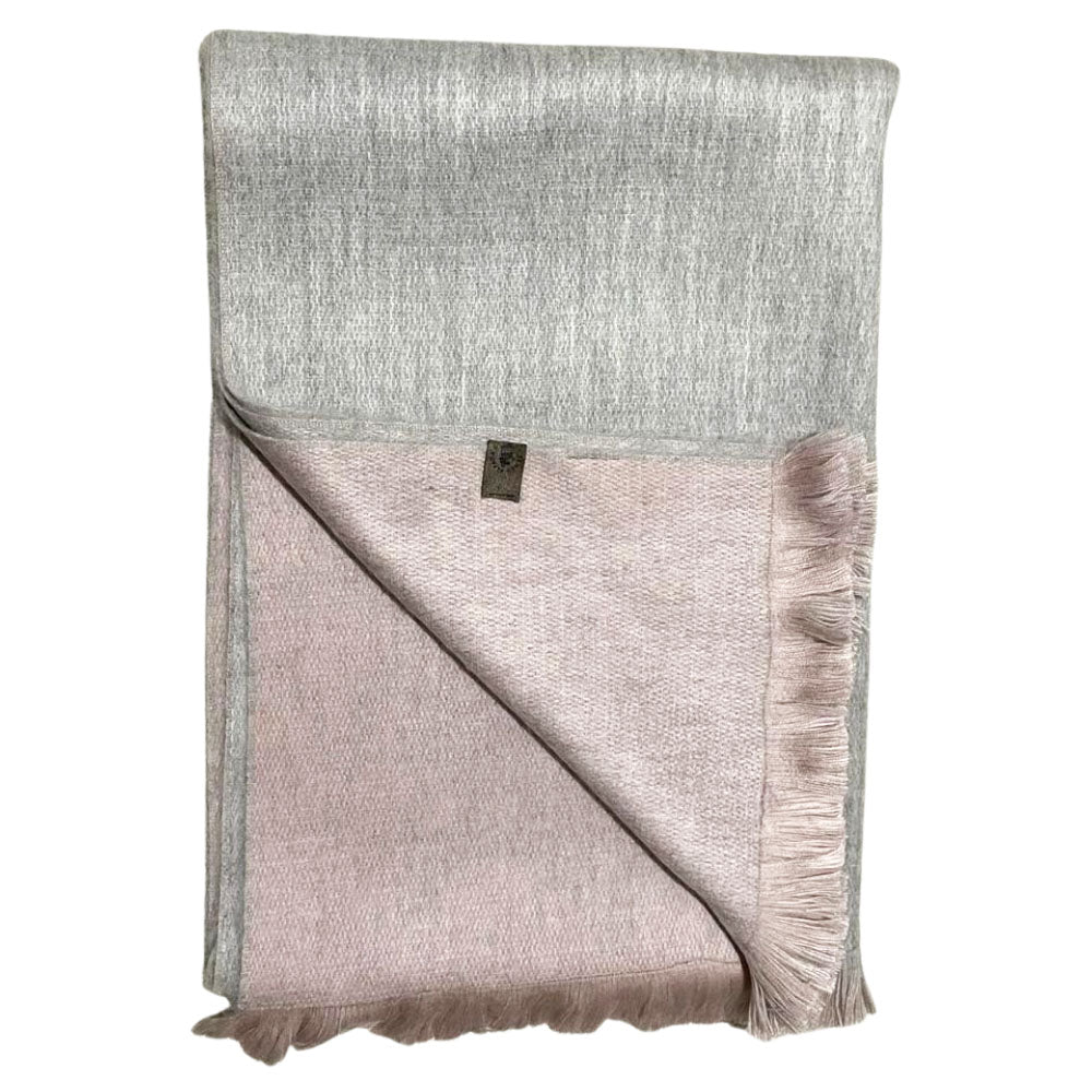 Luxurious Soft Cozy Pink And Grey Reversible Alpaca Fiber Shawl