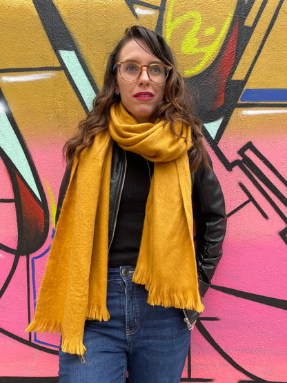 Cozy Luxury Mustard Yellow Alpaca Fiber Shawl Elegant Alpaca Fashion