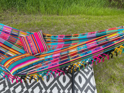 Colorful Artisan Fringe Hammock Bohemian Yard Deck Accessories