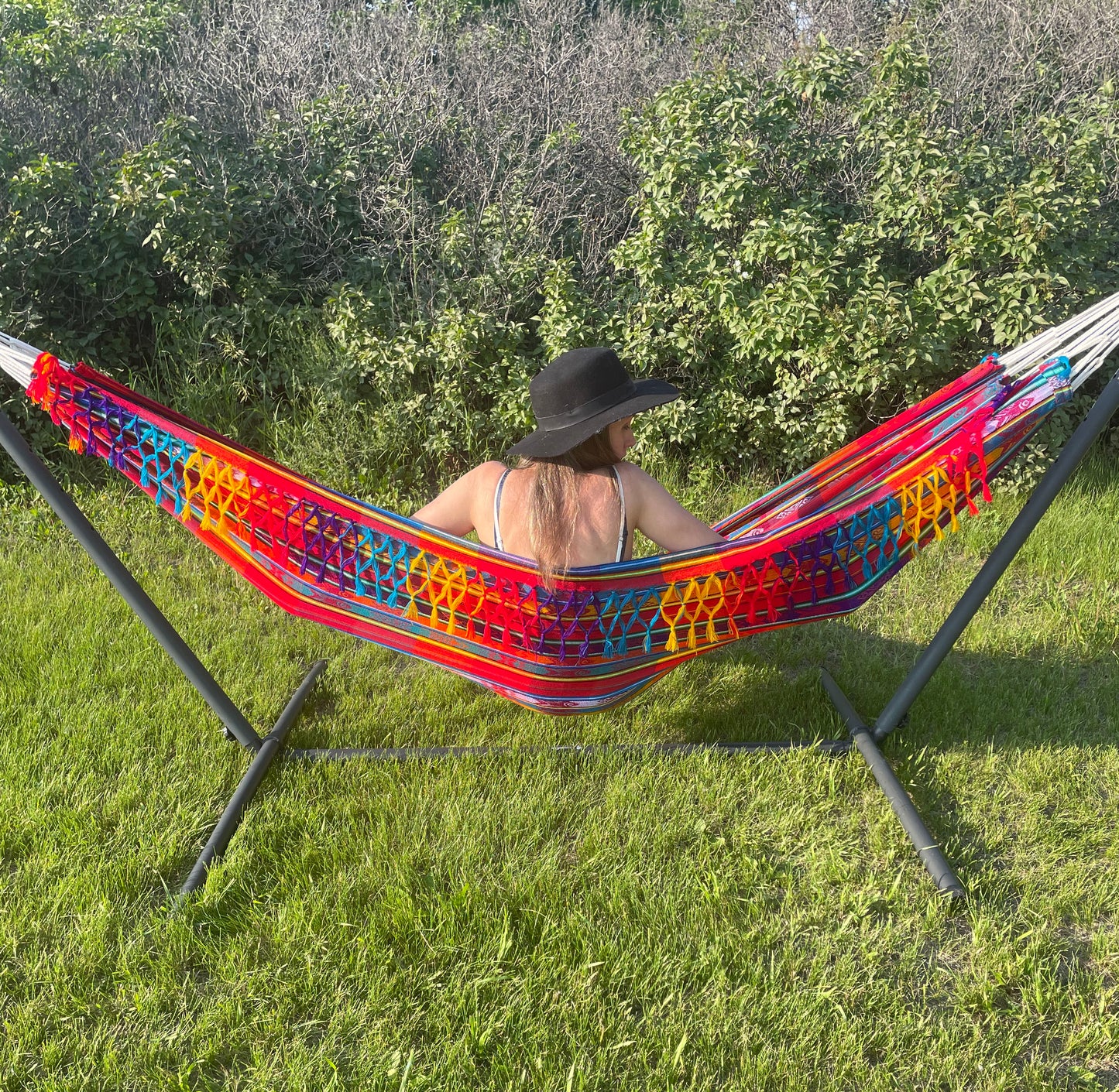 Bright Portable Large Outdoor Red Hammock With Fringe