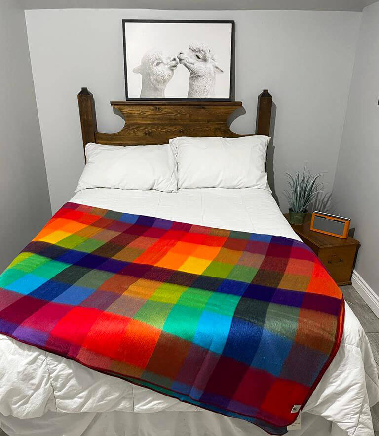 Unique Colorful Patchwork Alpaca Wool Blanket Bright Home Decor